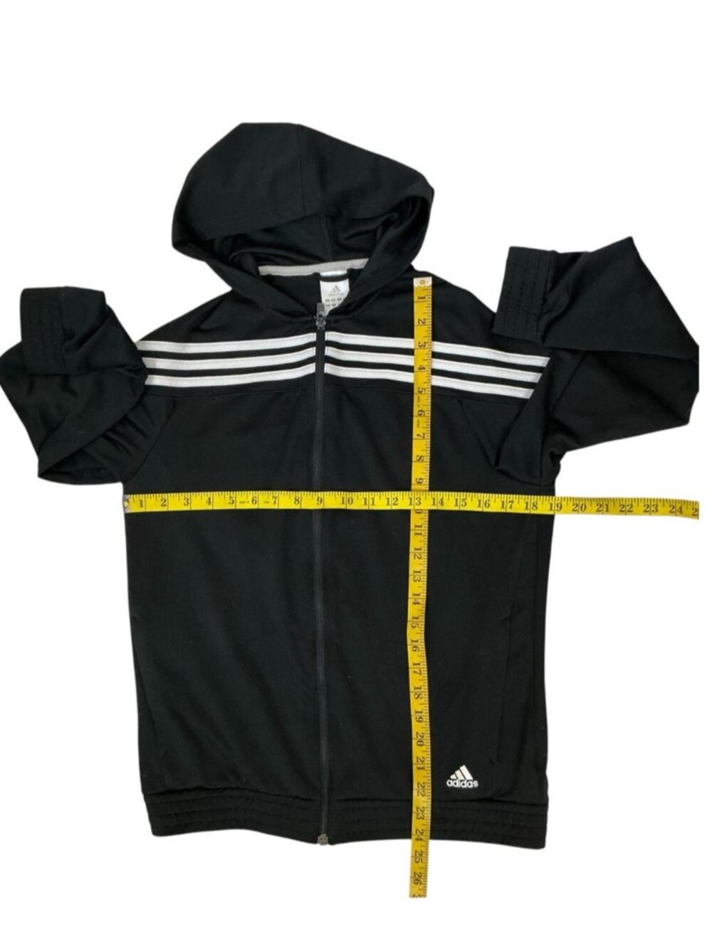 Adidas Track Athletic Jacket Hoodie Black White Stripe Pockets Boys Youth XL - Picture 4 of 14